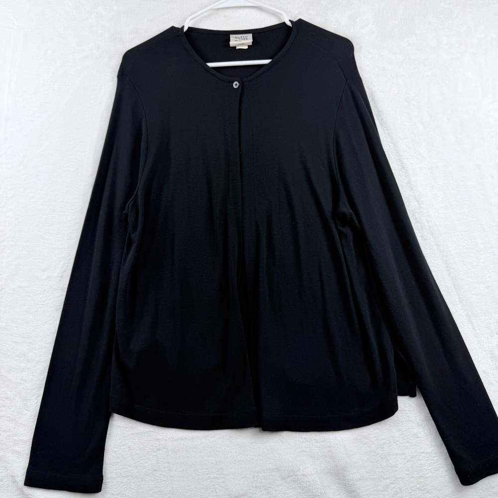 Eileen Fisher Cardigan Black Single Button Layered‎ Back Size M